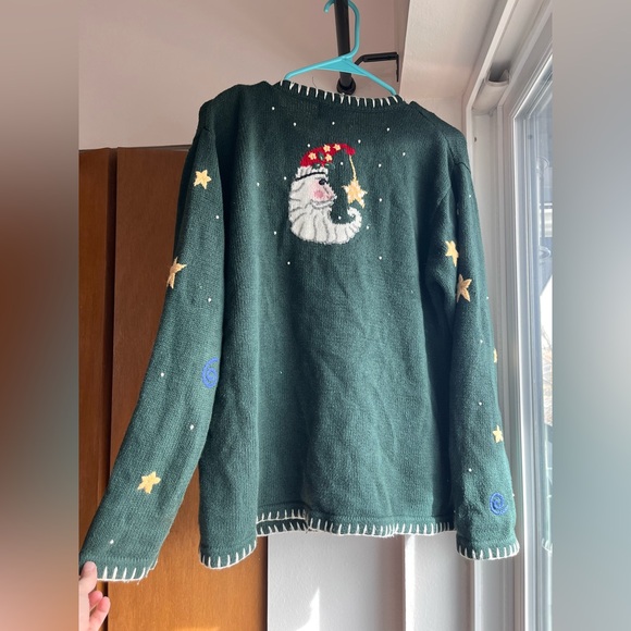 Vintage Wool & Cotton Blend Knit Button Cardigan Christmas Sweater Green Medium - Picture 3 of 3